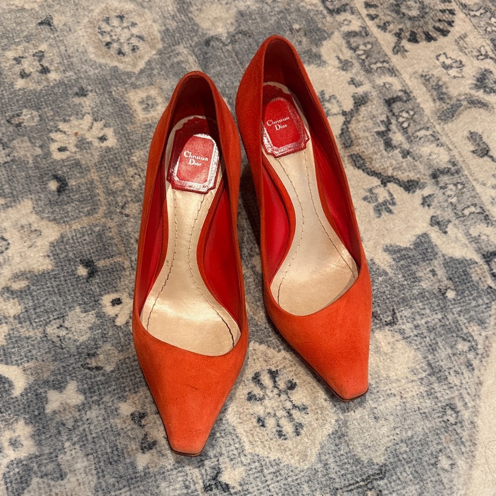 Dior Orange Suede Pointed-Toe Pumps